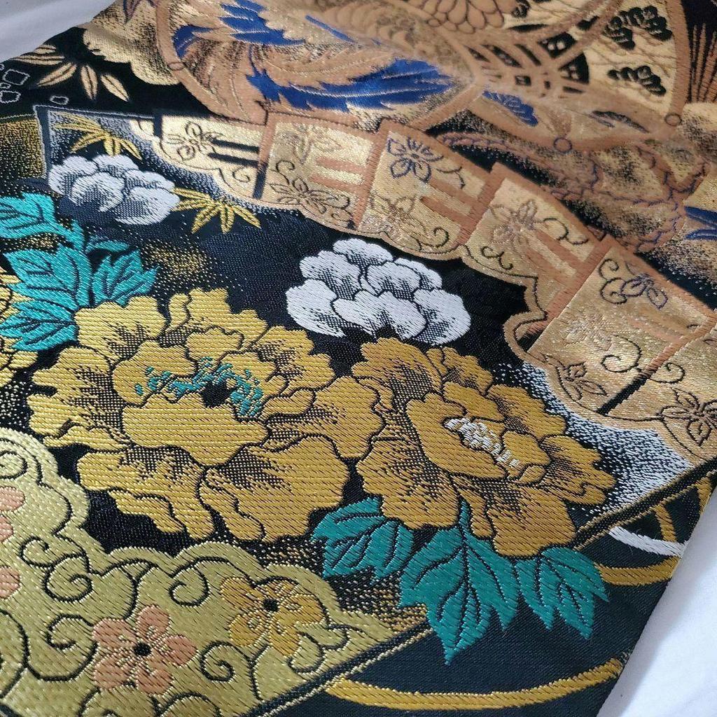 Used Nagoya Obi Phoenix Peony Shochiku Plum Chrysanthemum Arabesque Gold Thread Antique Vintage