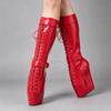 18cm Extreme High Heel Ballet Boots Fetish Sexy Wedge Heelless Sole Lace-up Lockable Knee-High Boots Unisex