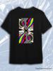 TeeSensation Black Crew Neck Short Sleeve T-Shirt with Colorful Psychedelic Abstract Swirl Print