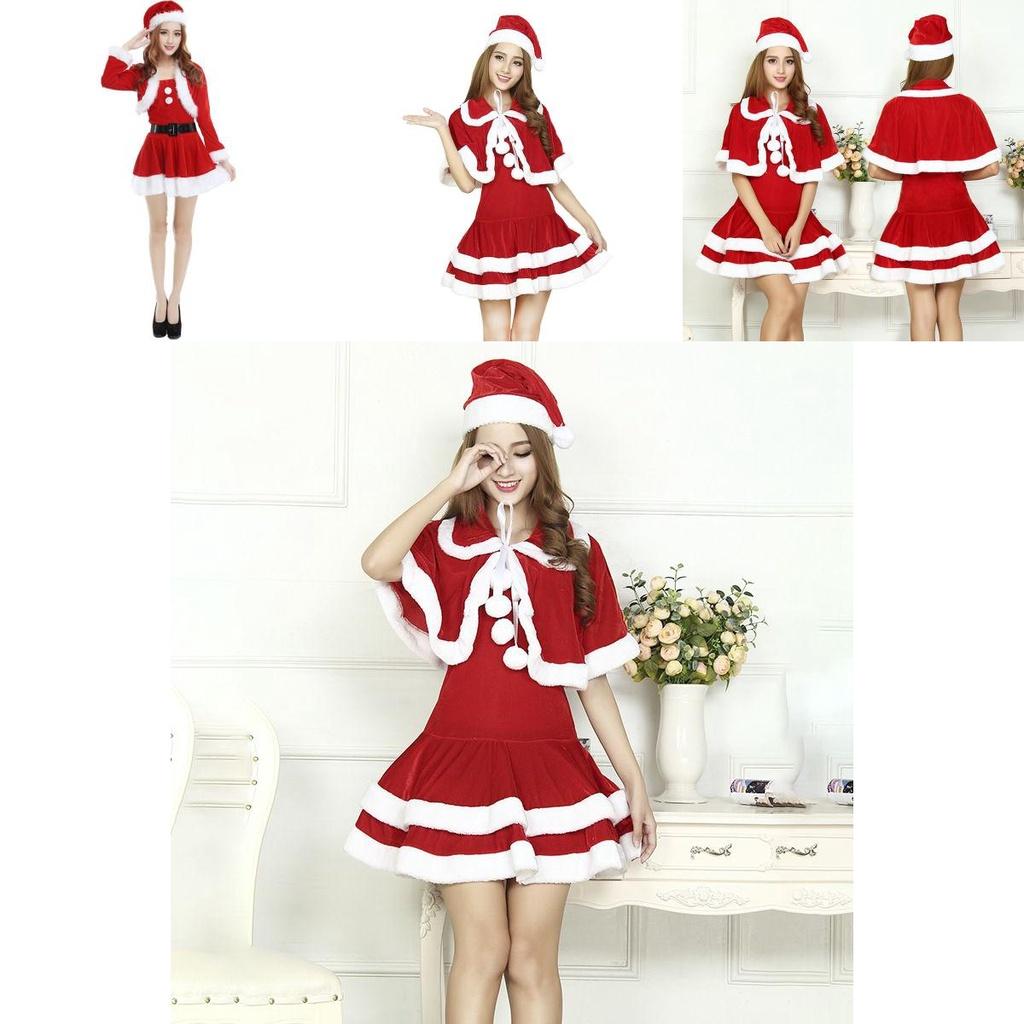 Christmas Santa Claus Adult Female Red Pleuche Dress Suit