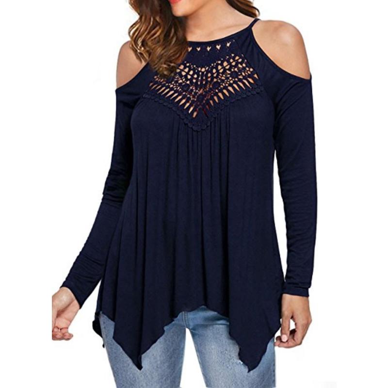 Spring and Autumn Women's Blouse Lace Stitching Strapless Long-sleeved T-shirt Casual Tops
