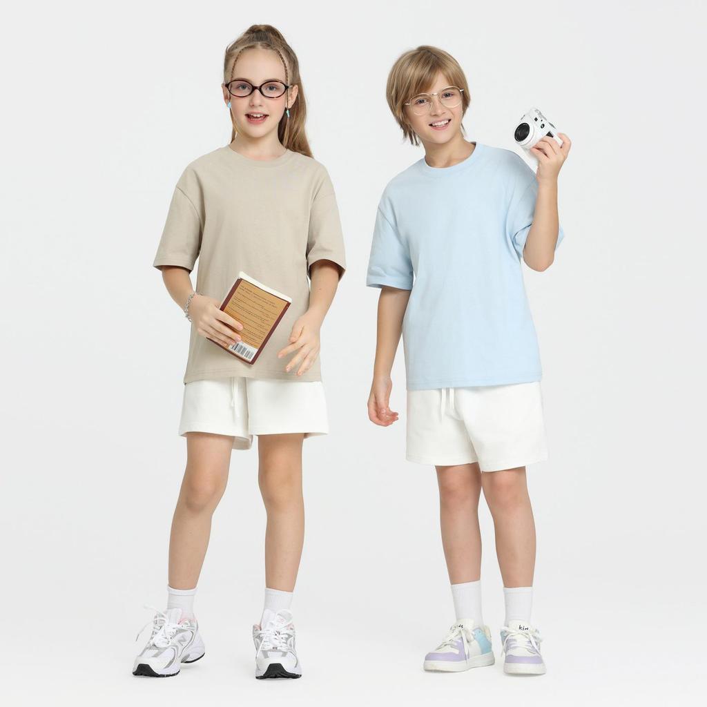 LVLV | Kids & Teens 240g Pure Cotton Loose Fit Retro Short Sleeve Parent-Child T-shirt, Class Uniform Trendy