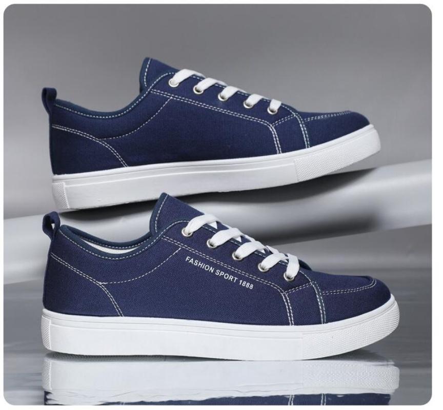 2025 New Blue Men's Casual Canvas Shoes Lace-Up Flat Luxury Design Anti-Slip Sneakers Couple Board Shoes Plus Size 45/46