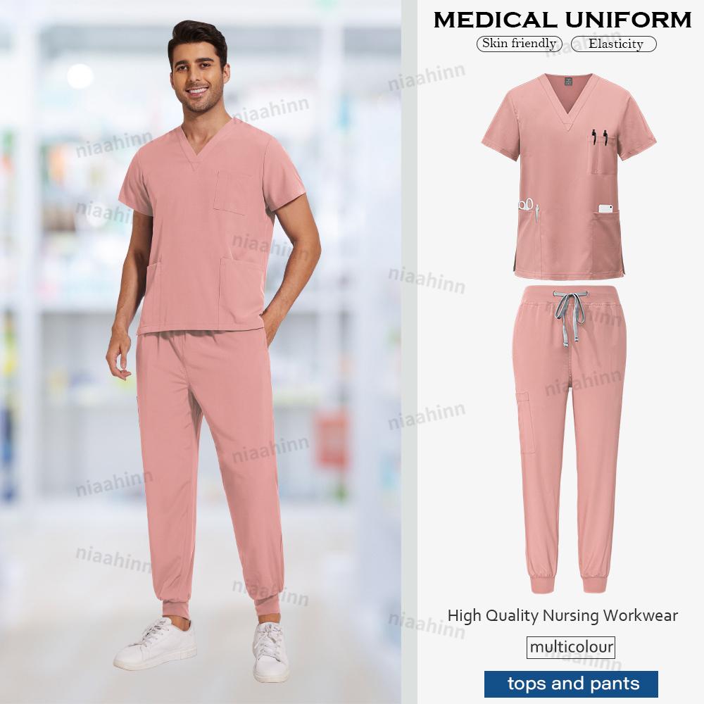Scrubs Men Women Scrubs Uniforms Medical Jogger Set Nurses Accessories Dental Clinic Pet Grooming Scrub Top Pants Sets
