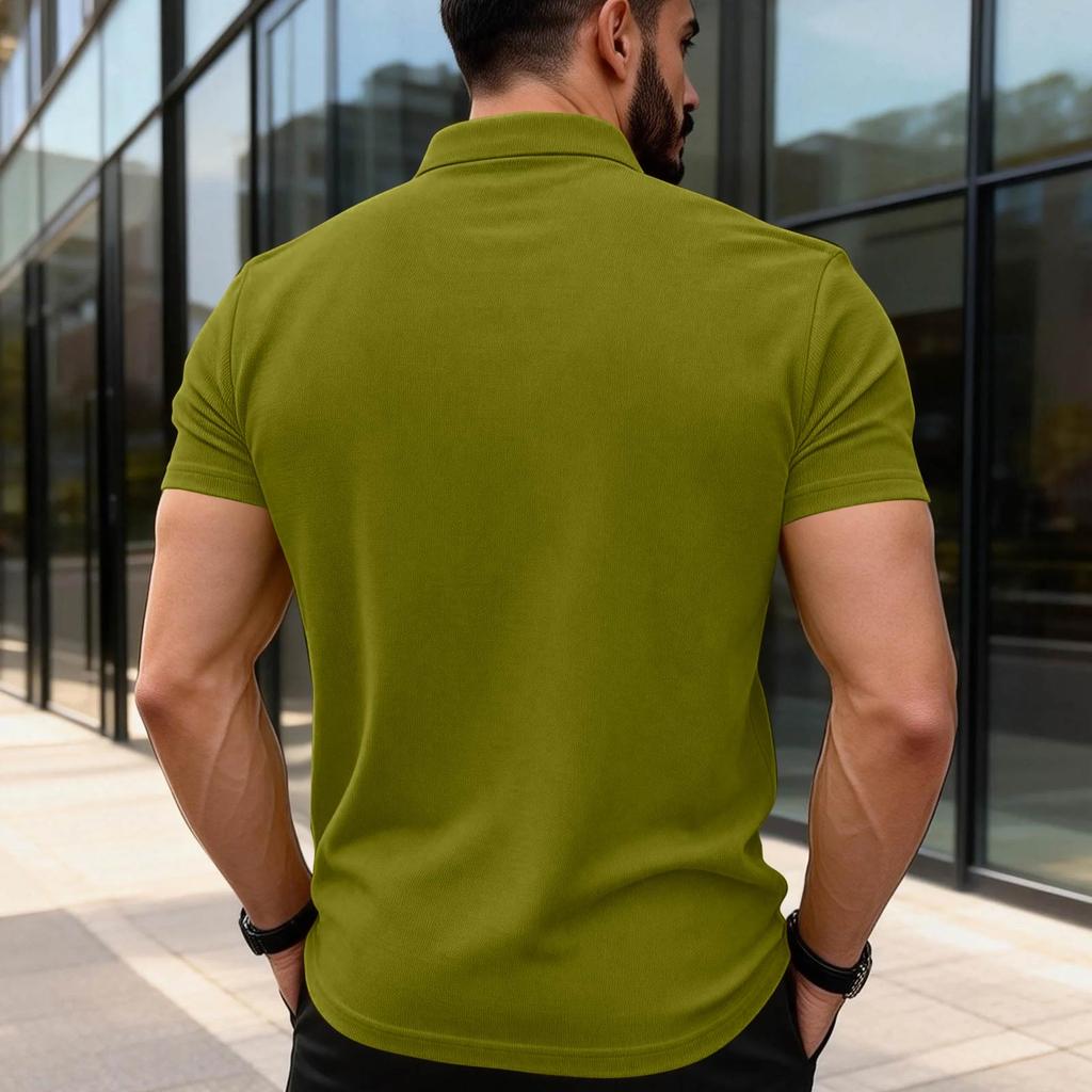 Men’s Short Sleeve Polo Shirt with Chest Pocket Classic Fit Soft Cotton Collared Top for Casual or