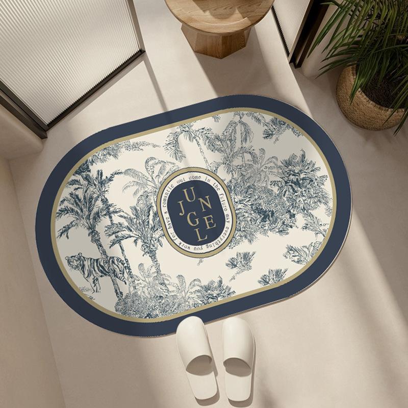 Diatom mud light luxury retro sketch wind cushion bathroom floor mat toilet absorbent foot pad toilet door carpet