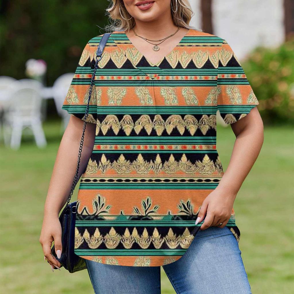 Modische Damen Übergröße Lässige Lockere Kurzarm Elegante V-Ausschnitt Bluse Für die Arbeit