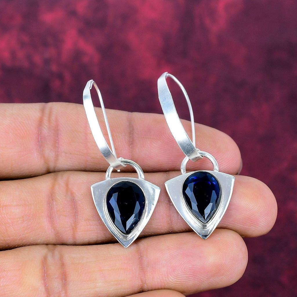 Blue Sapphire Earrings, Handmade Gemstone Earrings, 925 Solid Sterling Silver Earrings Antique Jewelry, For Engagement Gift