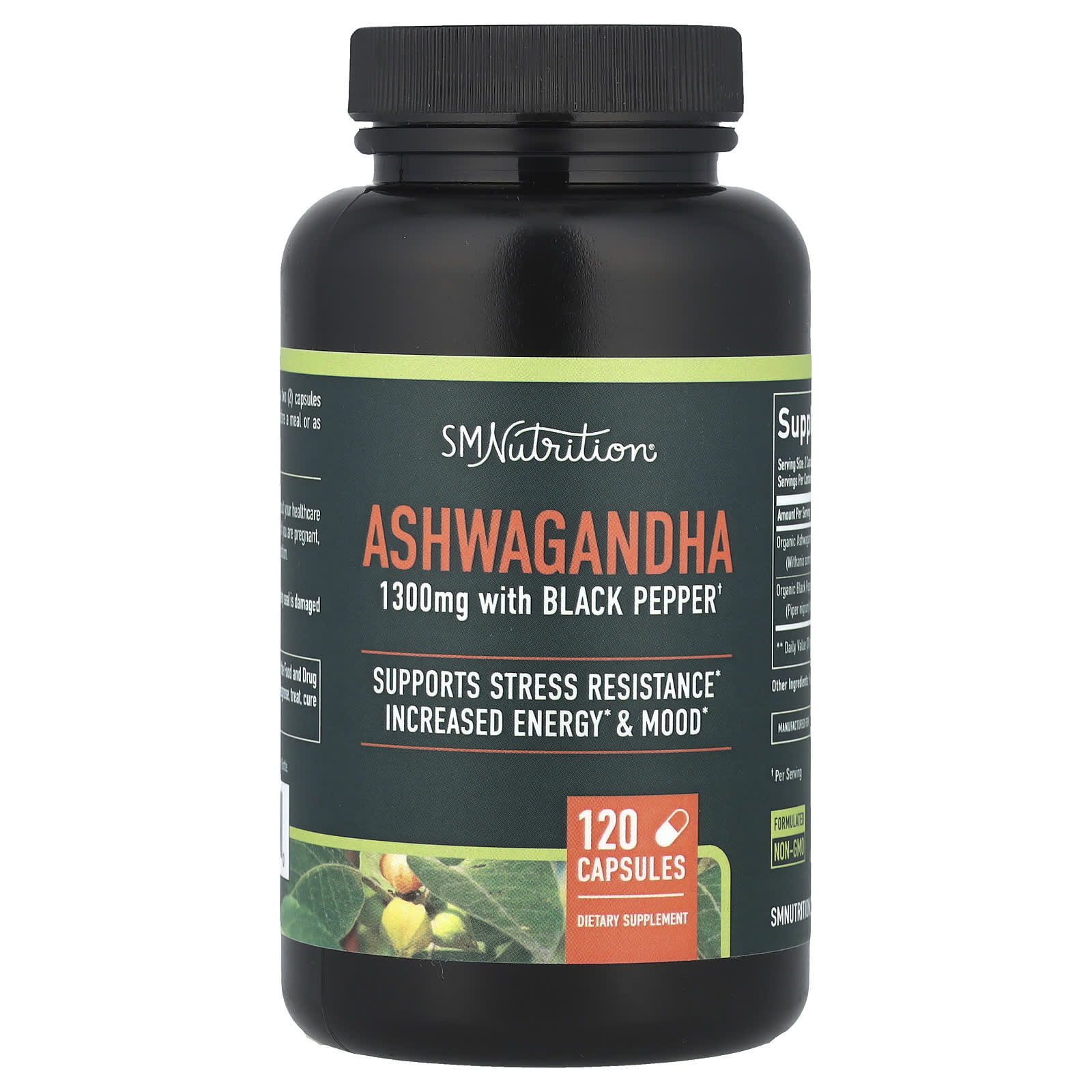 

SMNutrition, ashwagandha, black pepper, 120 capsules