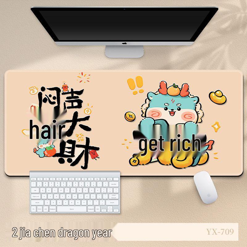 Extra Large 2024 Year of the Dragon Mouse Pad - Festive Red Cartoon New Year Desk Mat for Office