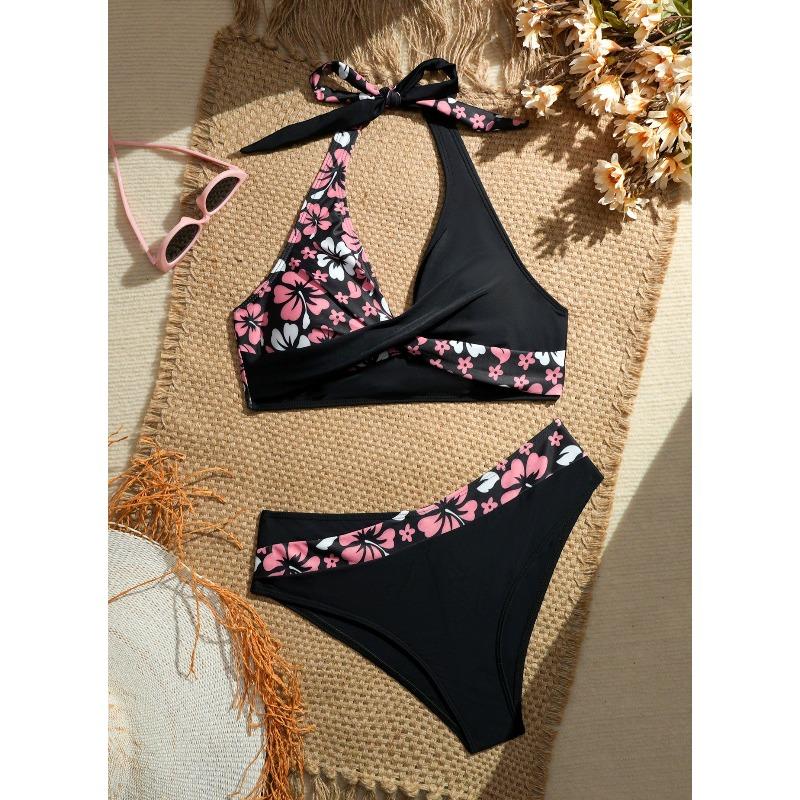 European and American New Swimwear Sexy Contrasting Bikini Two-piece Suit Cross Swimsuit Women's Small Fresh