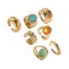 Trendy Stackable Gemstone Ring Set - Adjustable Retro Metal Open Rings for Women