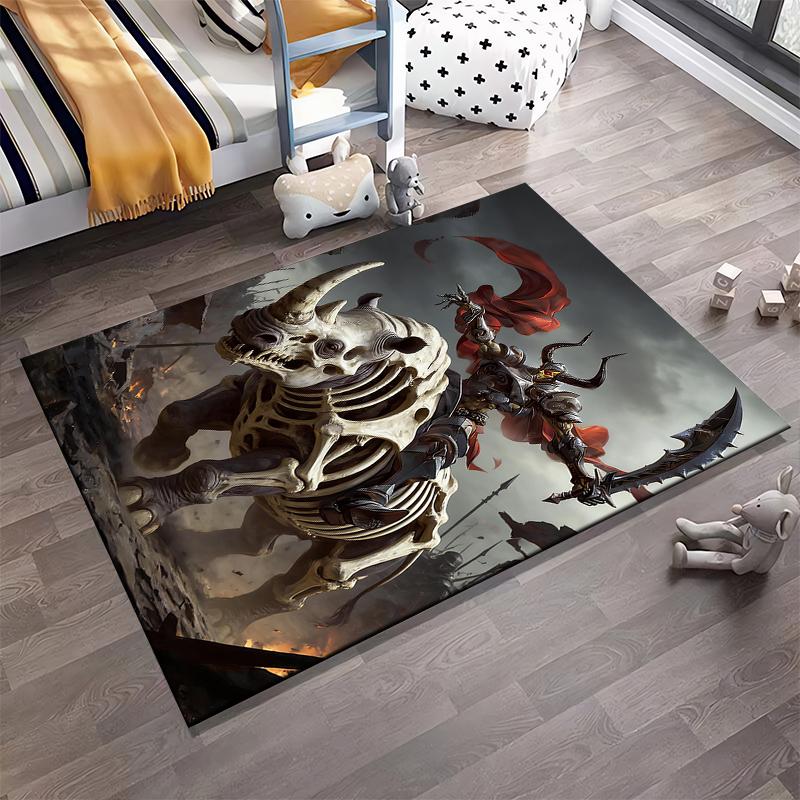 "Skeleton Rhino Warrior with Rider and Red Cloak Fantasy Carpet" Suitable for use as an anti-slip for living room bedroom sofas