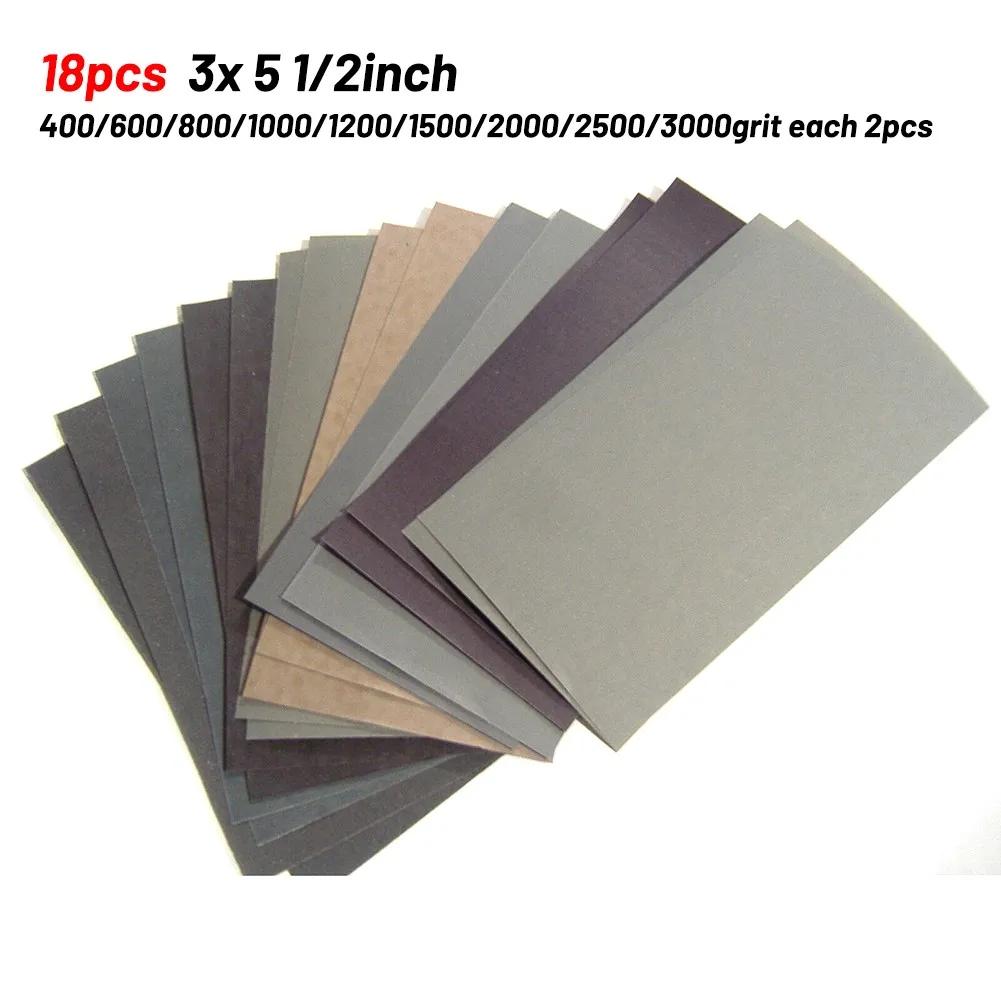 18Pcs Sandpaper 400 600 800 1000 1200 1500 2000 2500 3000 Grit Sand Paper Water/Dry Sanding Paper Abrasive Tools
