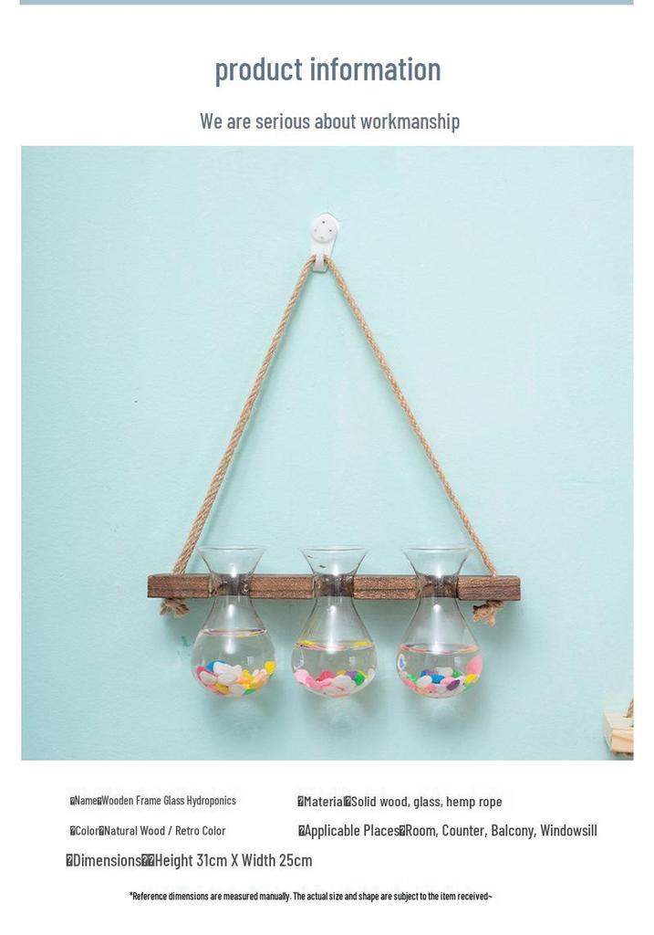 Retro Glass Wall-Mounted Hydroponic Vase with Light - Simple Decorative Ornament for Bedroom & Living Room
