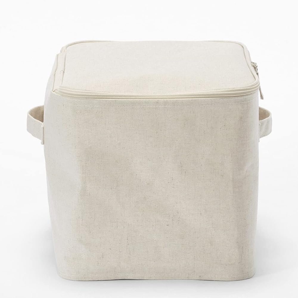 MUJI Soft Box, Medium, 37cm (W) X 26cm (D) X 26cm (H), Polyester Linen, Rectangular, with Lid, Item