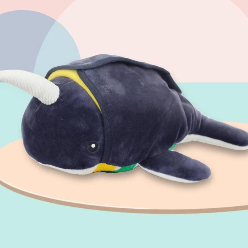 Narwhal Simulation Blue Plush Stuffed Toy Button Clothes Animal Doll Gift Kid