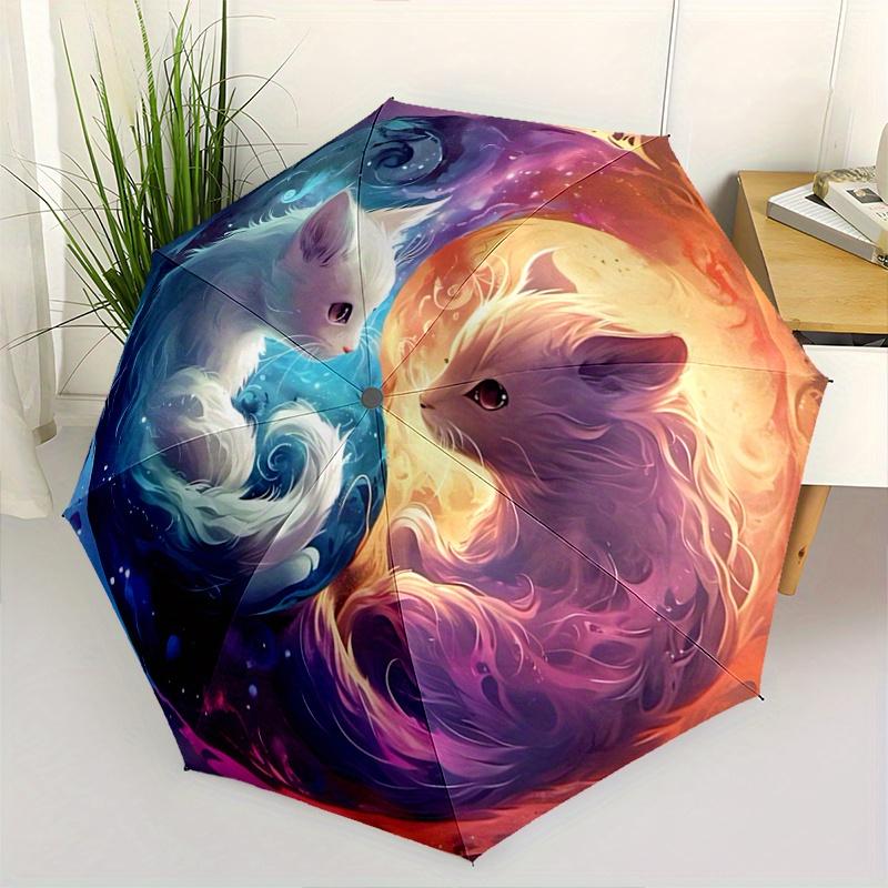 

1pc Magic Kittens Yin and Yang Pattern Automatic Umbrella is Fashionable and Good-Looking, a Portable 3-Fold Umbrella, Suitable for Travel and Daily U
