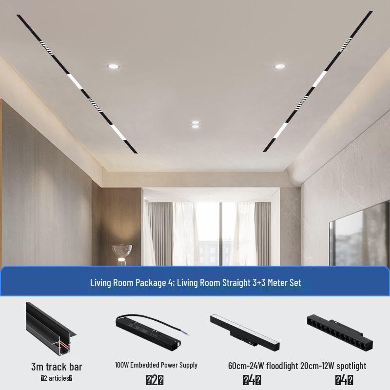 

Вбудоване магнітне трекове освітлення - Прихований прожектор для вітальні 3m Double Row Set