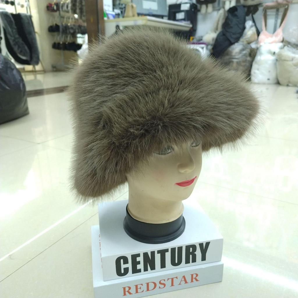 Autumn and winter imitation fox hair bucket hat women's cold and warm ear protection Mongolian hat fashion show small face