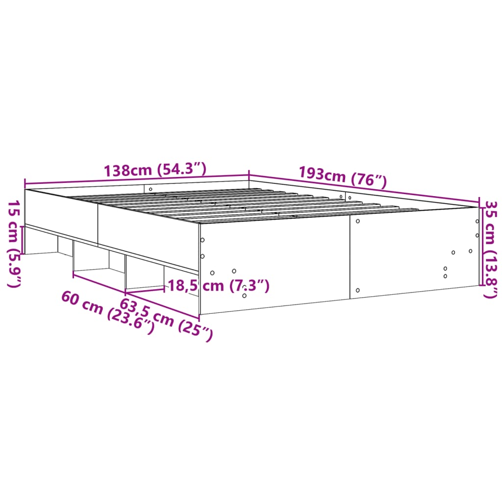 Bed Frame Gray Sonoma 135x190 cm Particleboard