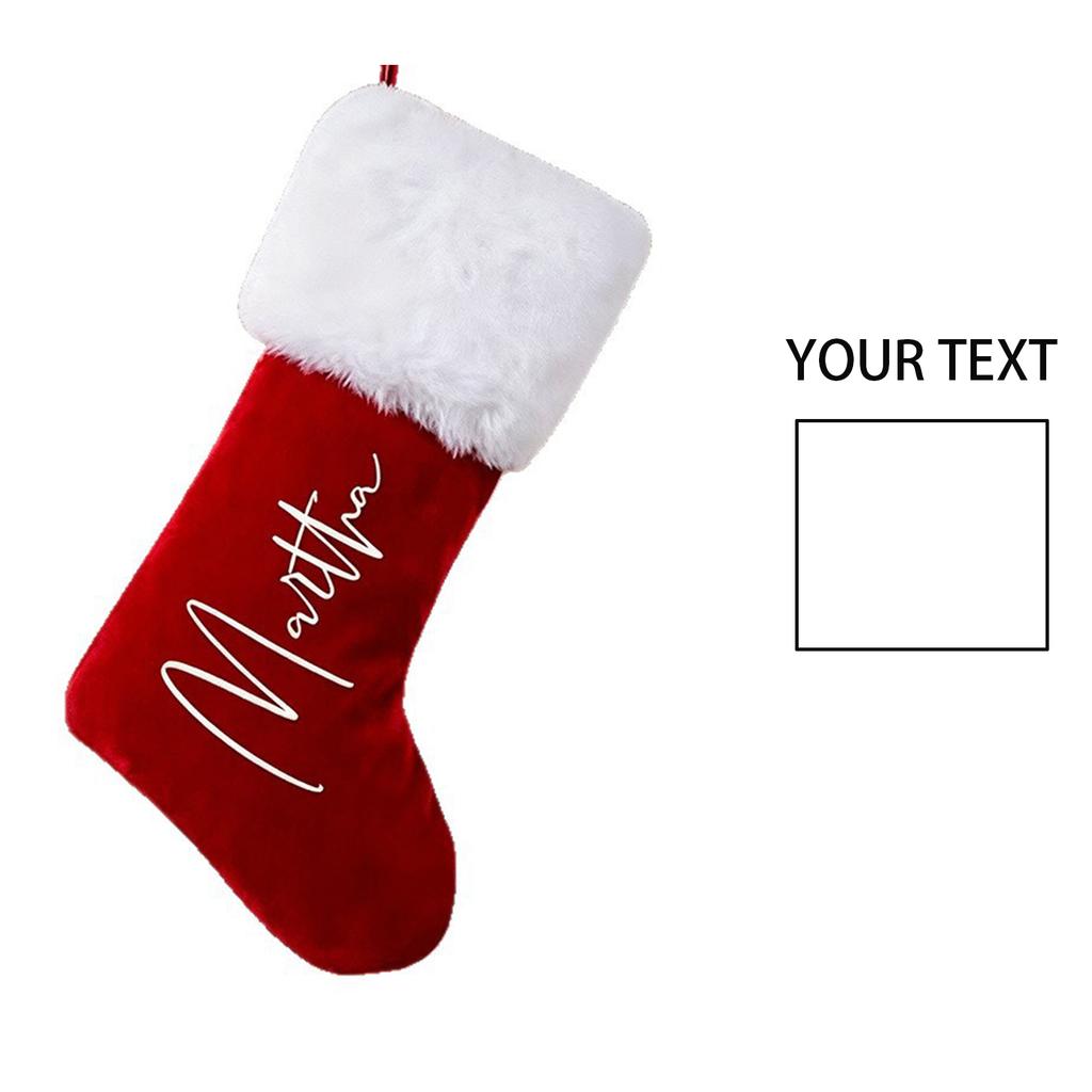 Personalized Large Christmas Stocking with Heat Transfer Text and Pattern, Fringed Trim for Holiday Decor