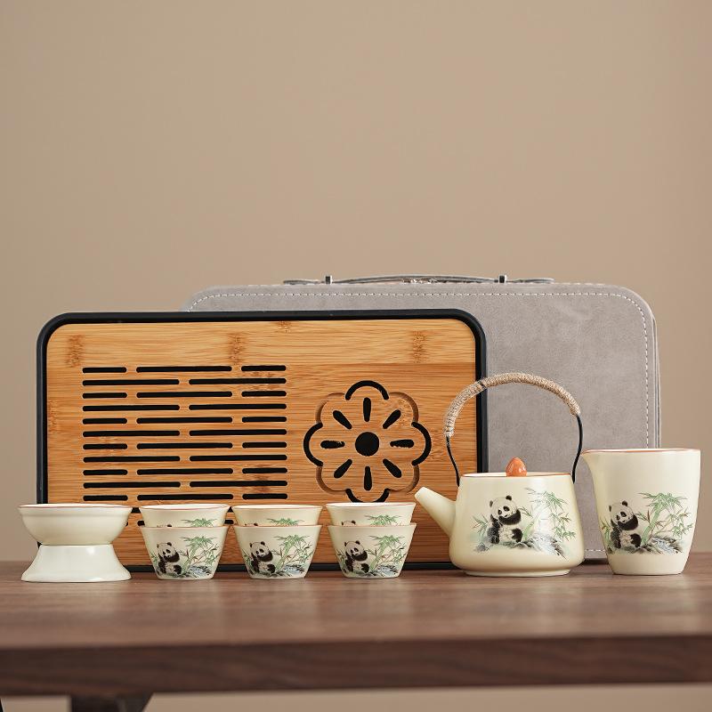 Simple Premium Tea Set Cute Panda Ru Kiln Home Office Teapot Portable