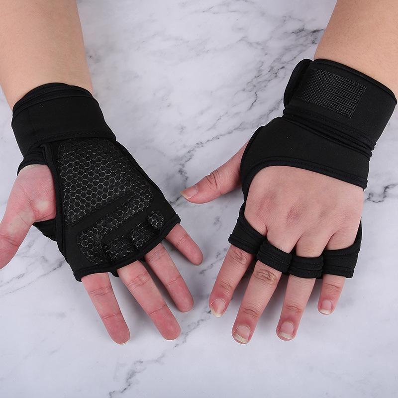 Unisex Half-Finger Fitness Gloves with Extended Wrist Guard - Non-Slip, Wear-Resistant for Weightlifting and Pull-Ups