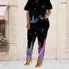 Women Plus Size Two Piece Set Short Sleeve Top Pocket Pants Star Stripe Patriotic Print Outfit
