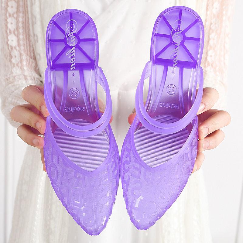 Fashion FHC New Women Beach Shoes,Crystal Sandals,Jelly Summer Low Heels,Pointed Toe,Two Wearings,Blue,Purple,Pink,Green,Dropship