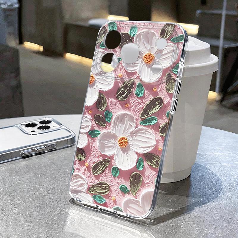 Oil Painting Flowers Phone Case For iPhone 17 Pro Max Coque iPhone 16 15 14 13 12 Pro Max 11 Clear TPU Silicone Soft Cover