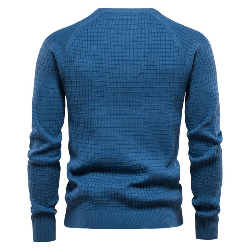 Men’s Euro Fit Solid Plaid Pullover Knit Long Sleeves Long Sleeves