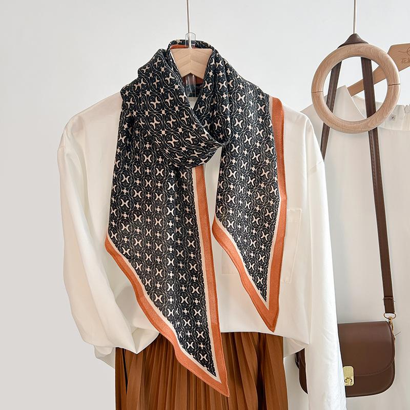 Retro niche imitation silk single-layer parallel towel fashionable women's high-end wool feel printed silk scarf