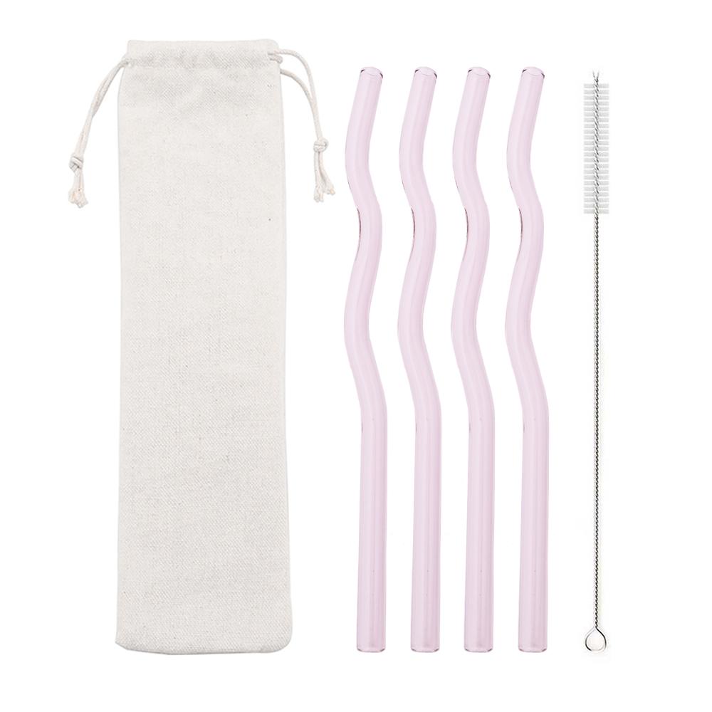 6Pcs/Set Glass Straws Wavy Reusable Drinking Straws Colorful Eco-friendly Straws for Drinks Coffee Milk Tea Straw Barware