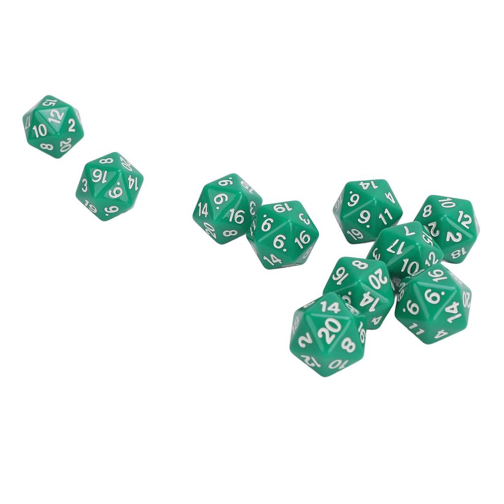 10 Stück Polyedrisches Würfelset Kunststoff Leichtgewicht 20-seitige Würfel für Rollenspiel-Tischspiele Grün