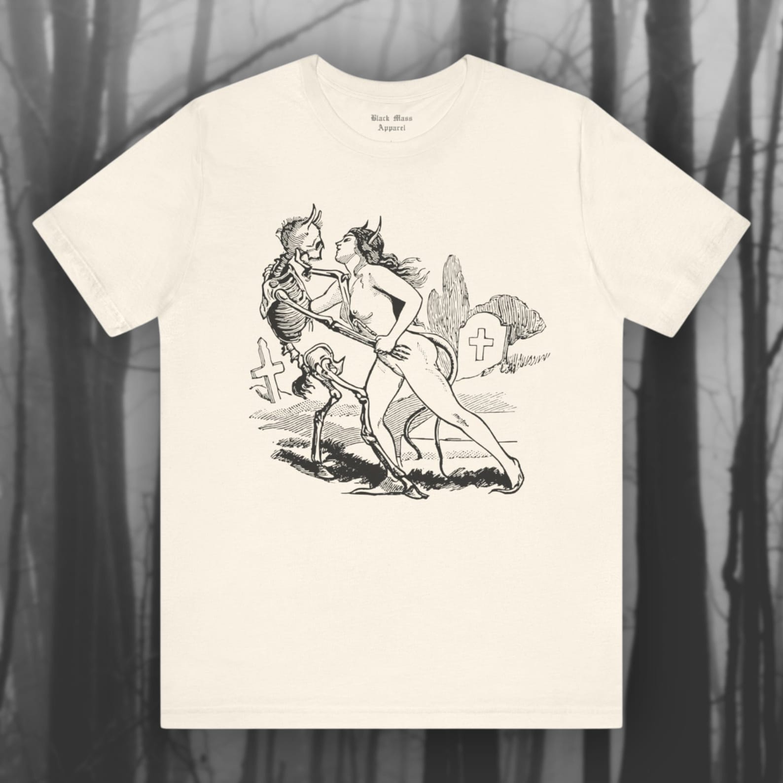Witch Seducing Skeleton, Martin Van Maele Art, Vintage Witchcraft T-Shirt, Occult T-Shirt, Gothic Fashion Unisex Jersey Short Sleeve Tee S