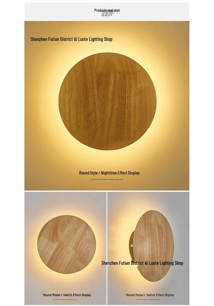 Nordic Japanese Solid Wood LED Wall Lamp for Bedroom, Living Room, or Hallway.