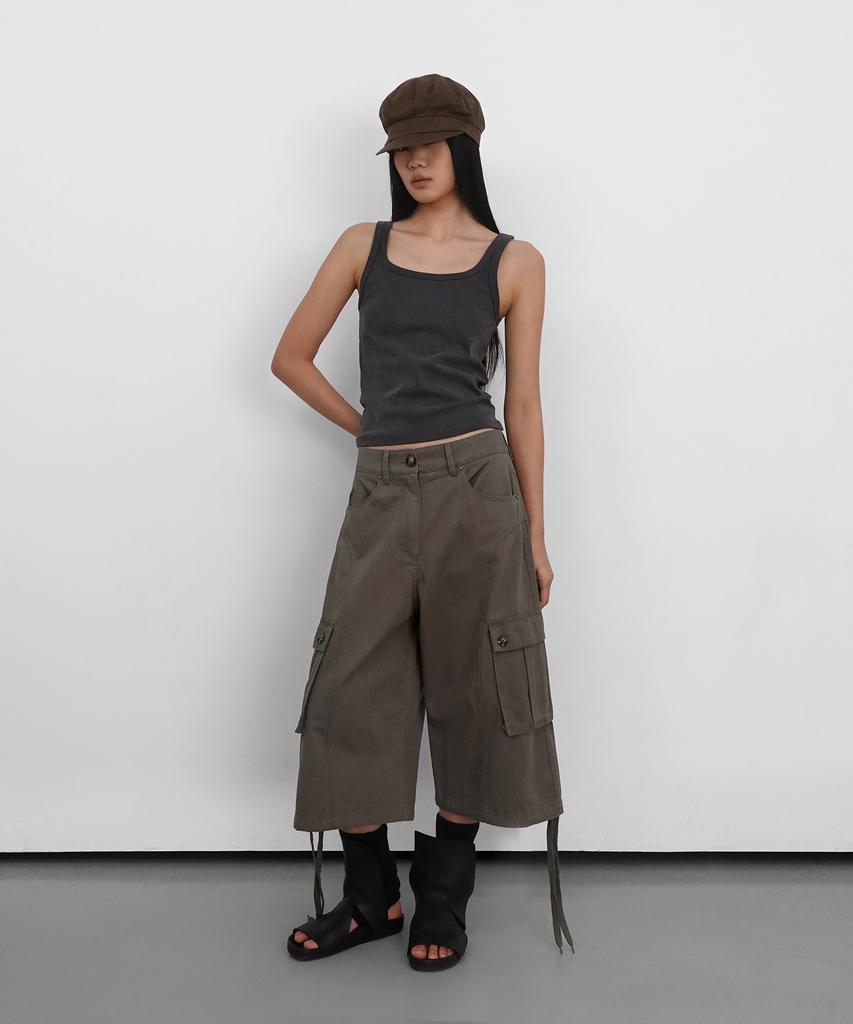 Saendeulig Cargo Bermuda Cotton Shorts_Khaki Beige