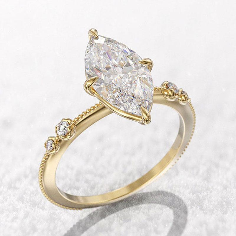 Huitan Geometric Shaped Women Rings with Marquise Cubic Zirconia Exquisite Female Accessories for Wedding Party Fashion