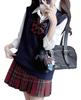 QOOLY Uniforme Escolar Cosplay Malha Plissada Xadrez Laço Formatura Escolar Cultural de Entrada Tamanho Autêntico L Conjunto para Meninas, Colete, Saia,