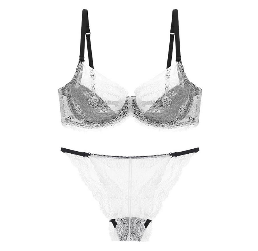European & American Super Thin Lace Lingerie Set: Sexy Plus Size Transparent Bra and Underwear