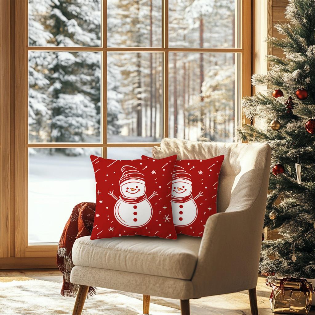 2Pcs Festive Christmas Pillow Covers - Snowman Starry Night Design, Polyester, Hand Washable With Zipper Closure, 18X18 Inch