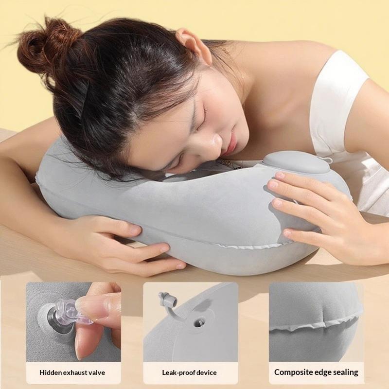 Flocking Inflatable Portable Neck Pillow That Can Be Stored And Self Filled Suitable For Outdoor Travel Business Trips Camping