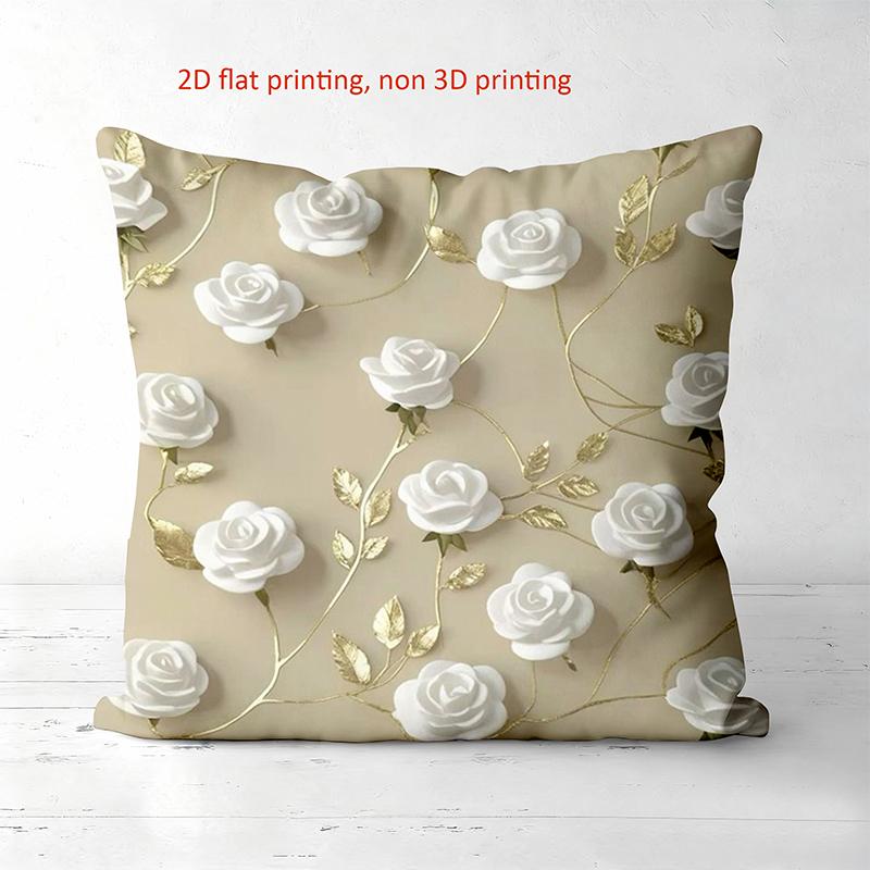 

1 Pieces Beige Pillow With White Roses And Gold Leaves Polyester pillowcase, sofa decorative cushion cov Headboard Pillow 45x45cm