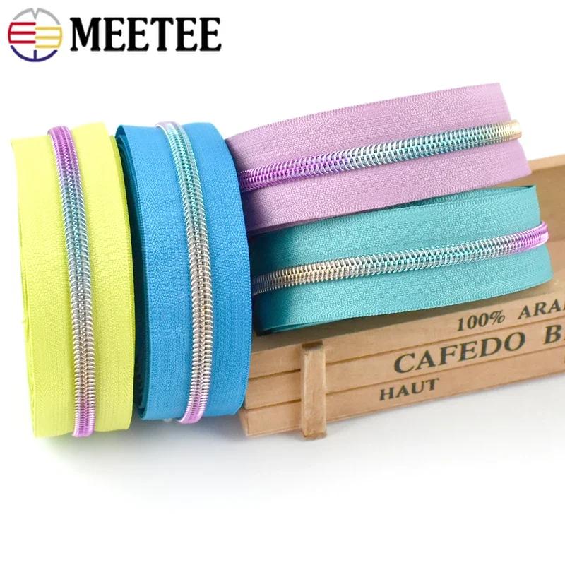1/2/3/4/5M Meetee 5# Nylon Zipper Tapes Decor Rainbow Teeth Zips for Pocket Handbag DIY Coat Zip Repair Kit Sewing Accessories