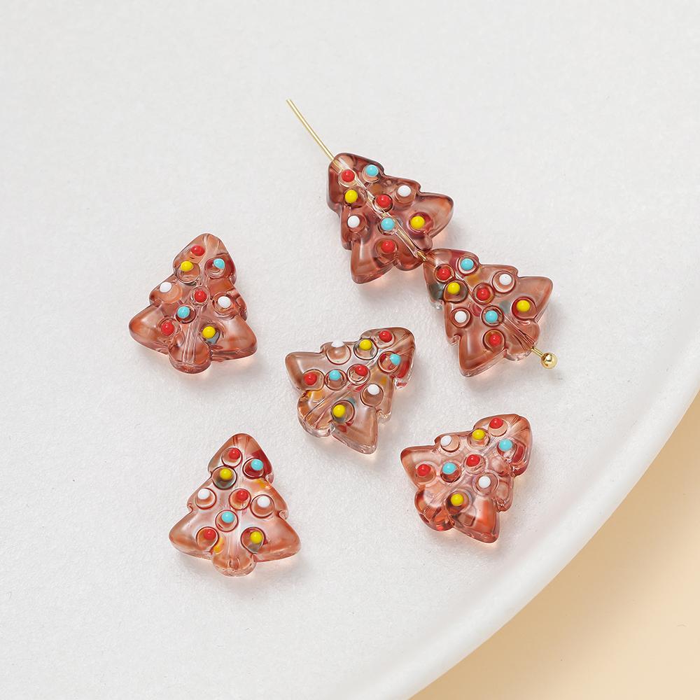 2pcs 15x16.5mm Glass Beads Colorful Christmas Tree Spacer Bead for Keychain Christmas Decoration DIY Jewelry Making Accessories