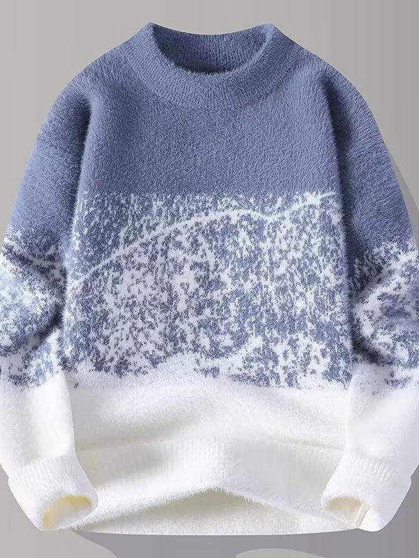 Men's Warm Gradient Mink Velvet Sweater - Half-High Collar, Casual Versatile Knitwear for Autumn/Winter
