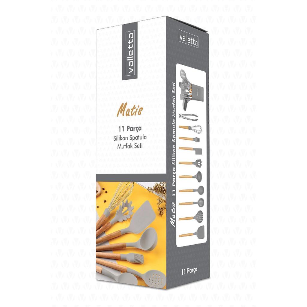 Matis Heat Resistant Silicone Fireproof Non-stick 11 Piece Serving Set With Stand Gray