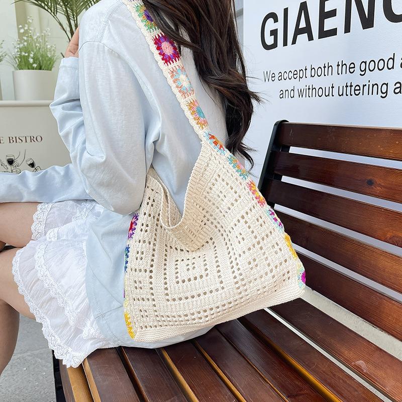 Sommer Schrägstricktasche neue Blume gewebte Tasche Urlaub große Kapazität Pendler Tragetasche
