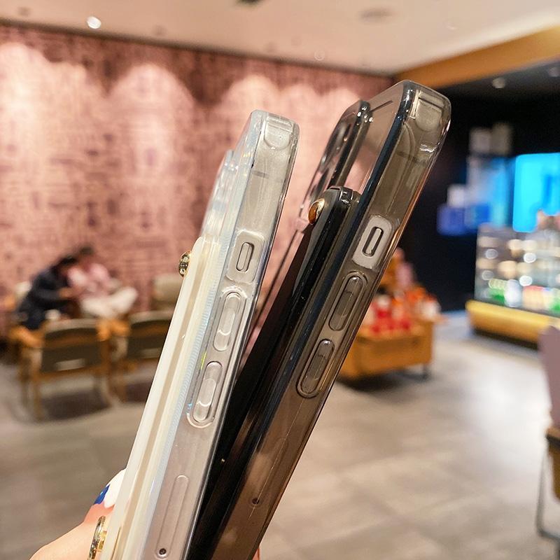 Fluorescent Color Transparent Wrist Strap Phone Case For Iphone 13 12 11 Pro Max X Xr Xs Max 7 8 Plus Se 20 Soft Silicone Cover